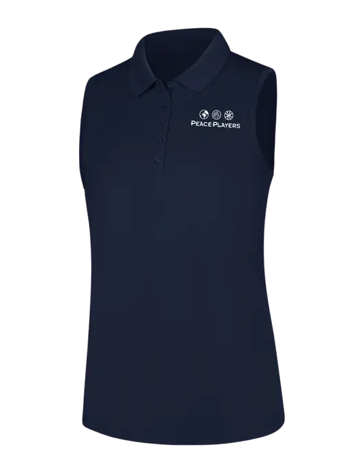 Womens Navy Dry Zone UV Micro-Mesh Sleeveless Polo w/Peace Players Logo