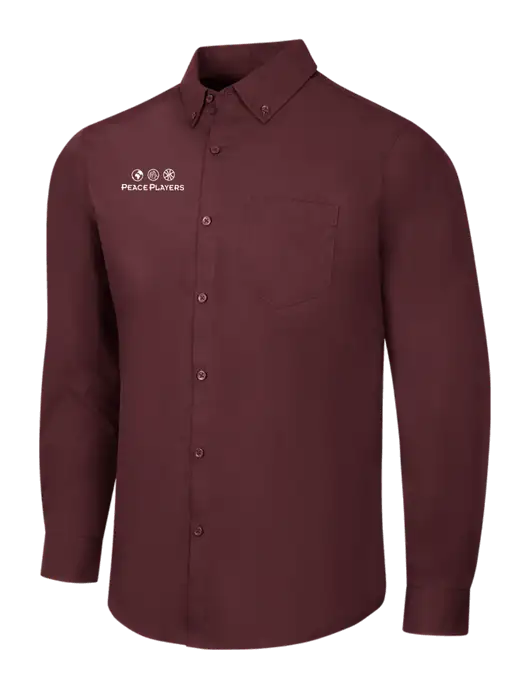 Maroon Long Sleeve Carefree Poplin Shirt w/Peace Players Logo
