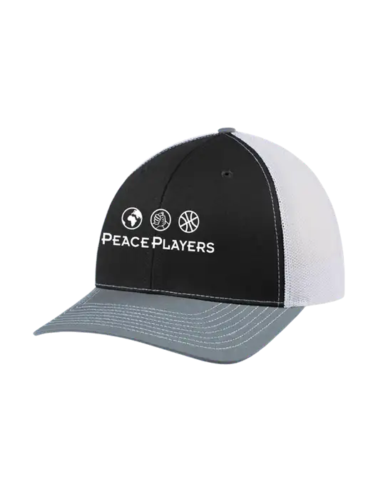 Richardson Adjustable Snapback Original 112 Trucker Cap Black/Light Heather Grey/White Mesh w/Peace Players Logo