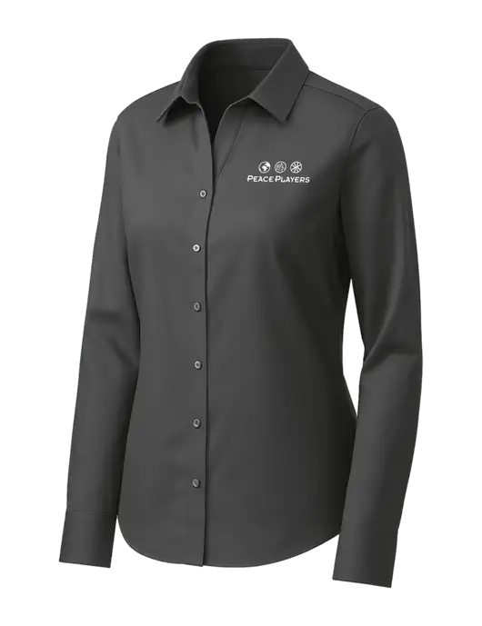 Brooks Brothers Womens Dark Grey Wrinkle-Free Stretch Pinpoint Shirt w/Peace Players Logo