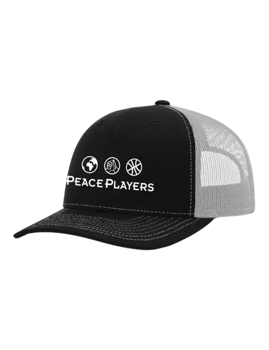Richardson Adjustable Snapback Original 112 Trucker Cap Black w/White Mesh w/Peace Players Logo