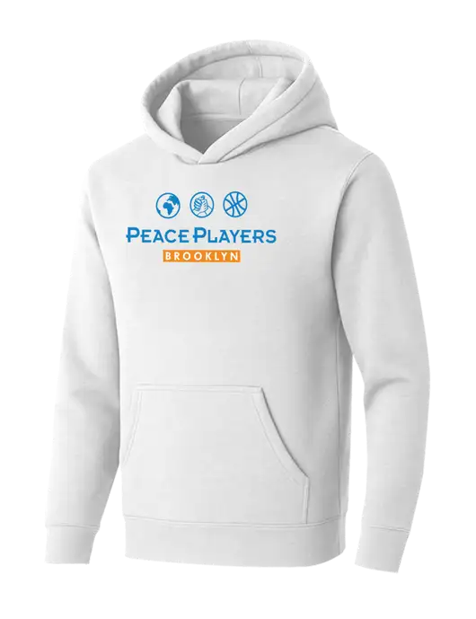 BELLA+CANVAS Heathered White Sponge Fleece Pullover Hoodie w/Peace Players Brooklyn Logo