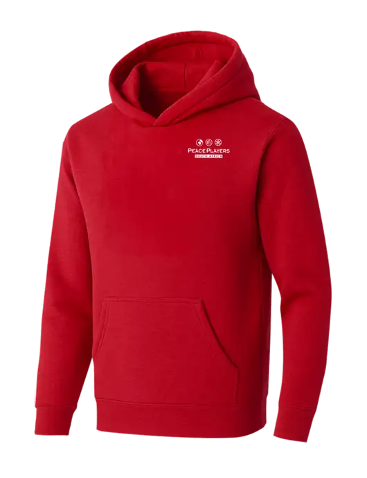BELLA+CANVAS Red Sponge Fleece Pullover Hoodie w/Peace Players S Africa Logo