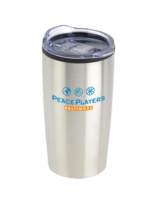 Olympus Silver 20 oz Tumbler w/Peace Players Baltimore Logo