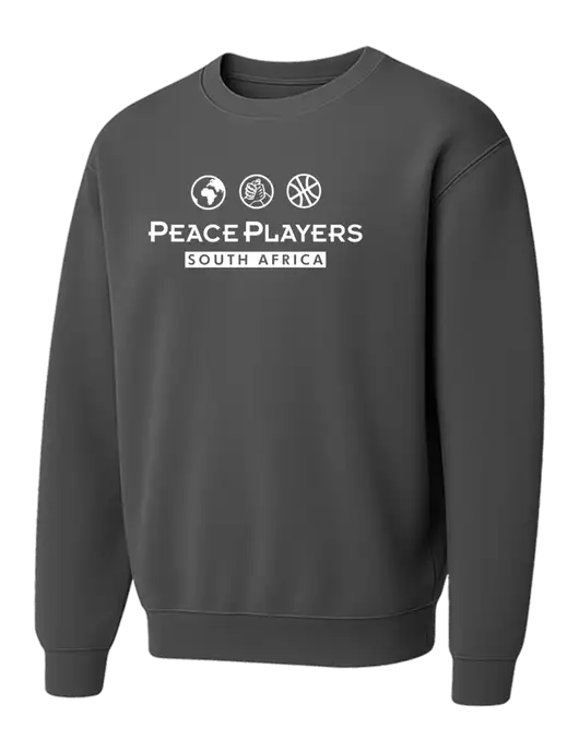 Comfort Colors Garment-Dyed Lightweight Dark Grey Fleece Crewneck Sweatshirt w/Peace Players S Africa Logo