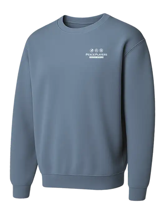 Comfort Colors Garment-Dyed Lightweight Slate Blue Fleece Crewneck Sweatshirt w/Peace Players S Africa Logo
