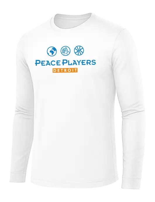 Long Sleeve White PosiCharge Competitor Tee w/Peace Players Detroit Logo