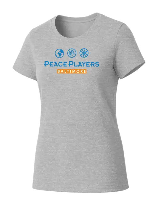 Womens Seriously Soft Light Heathered Grey T-Shirt w/Peace Players Baltimore Logo