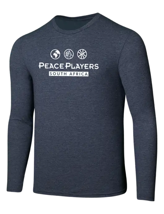 Seriously Soft Heathered Navy Long Sleeve T-Shirt w/Peace Players S Africa Logo