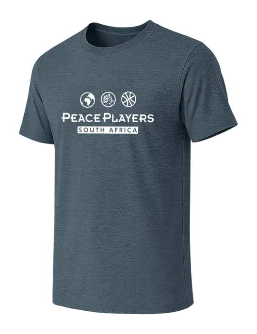 BELLA+CANVAS Heather Slate Blue CVC Short Sleeve Tee w/Peace Players S Africa Logo