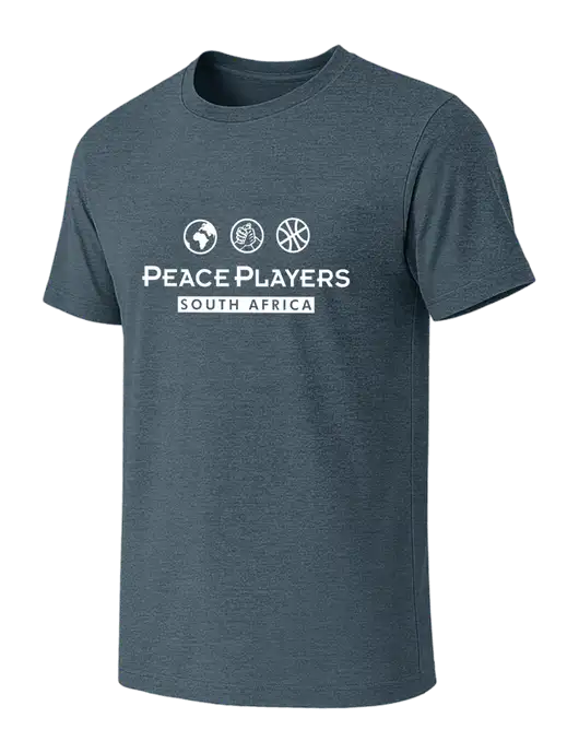 BELLA+CANVAS Heather Slate Blue CVC Short Sleeve Tee w/Peace Players S Africa Logo