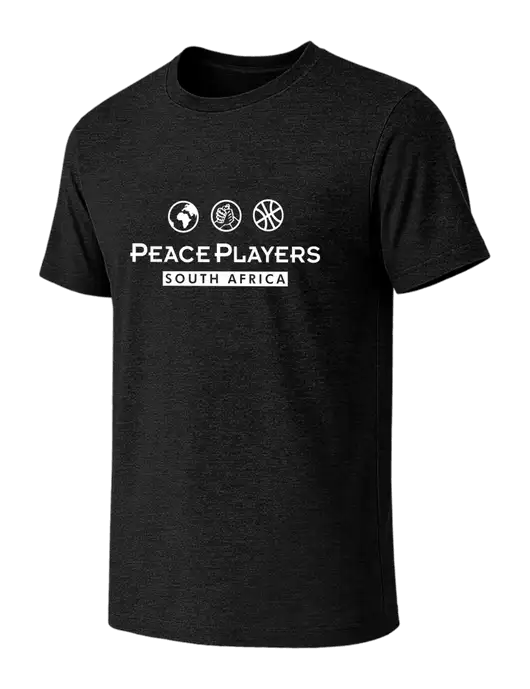 BELLA+CANVAS Black Heather CVC Short Sleeve Tee w/Peace Players S Africa Logo