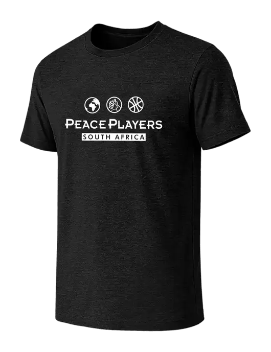 BELLA+CANVAS Black Heather CVC Short Sleeve Tee w/Peace Players S Africa Logo
