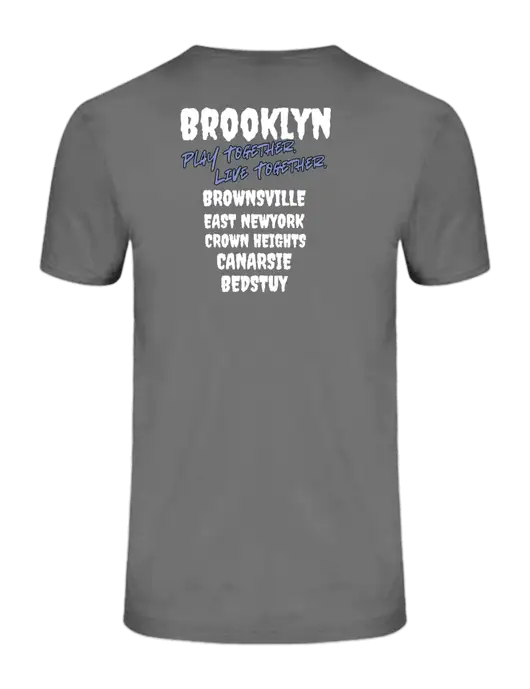 Ring Spun Medium Grey 4.5 oz T-Shirt w/Play Together Logo, Peace Players Brooklyn Logo