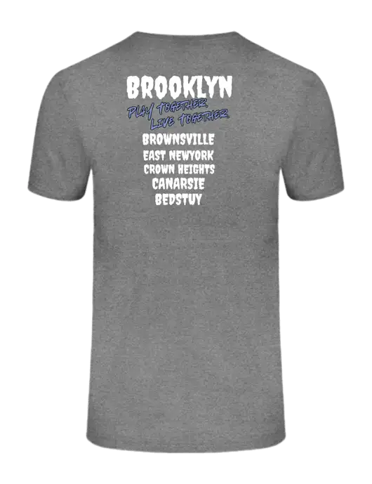 Ring Spun Light Heather Grey 4.5 oz T-Shirt w/Play Together Logo, Peace Players Brooklyn Logo