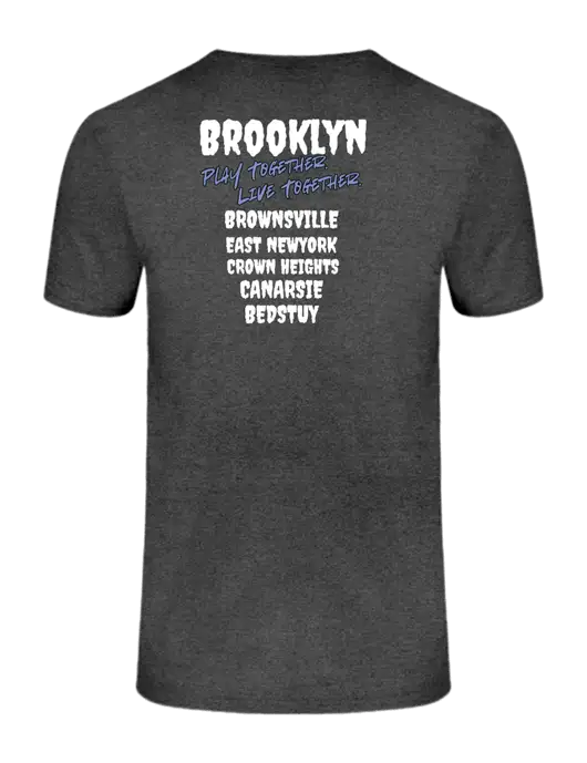 Ring Spun Dark Heather Grey 4.5 oz T-Shirt w/Play Together Logo, Peace Players Brooklyn Logo