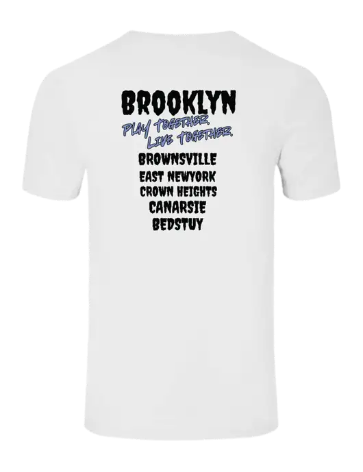 Seriously Soft White T-Shirt w/Play Together Logo, Peace Players Brooklyn Logo