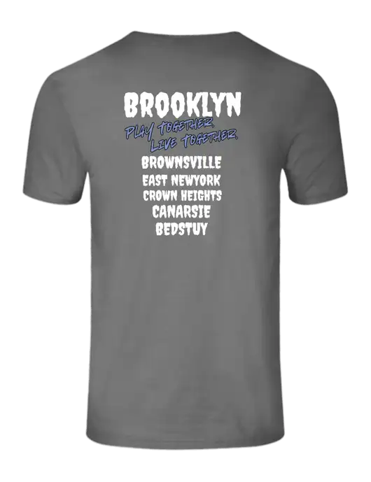 Seriously Soft Medium Grey T-Shirt w/Play Together Logo, Peace Players Brooklyn Logo