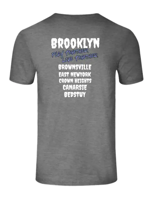 Seriously Soft Grey Frost T-Shirt w/Play Together Logo, Peace Players Brooklyn Logo