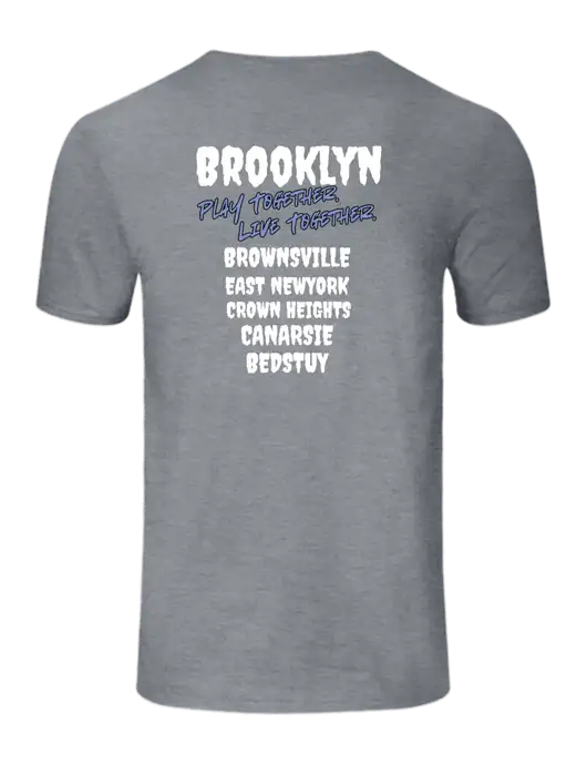 Seriously Soft Light Heather Grey T-Shirt w/Play Together Logo, Peace Players Brooklyn Logo