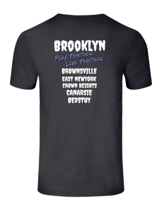 Seriously Soft Charcoal T-Shirt w/Play Together Logo, Peace Players Brooklyn Logo