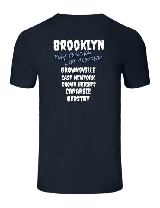 Seriously Soft Navy T-Shirt w/Play Together Logo, Peace Players Brooklyn Logo