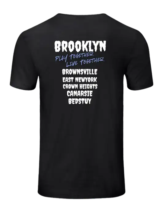 Seriously Soft Black T-Shirt w/Play Together Logo, Peace Players Brooklyn Logo