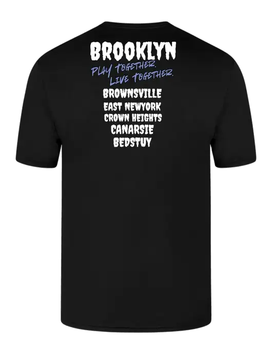 Simply Soft Black 4.5oz  Poly/Combed Ring Spun Cotton T-Shirt w/Play Together Logo, Peace Players Brooklyn Logo