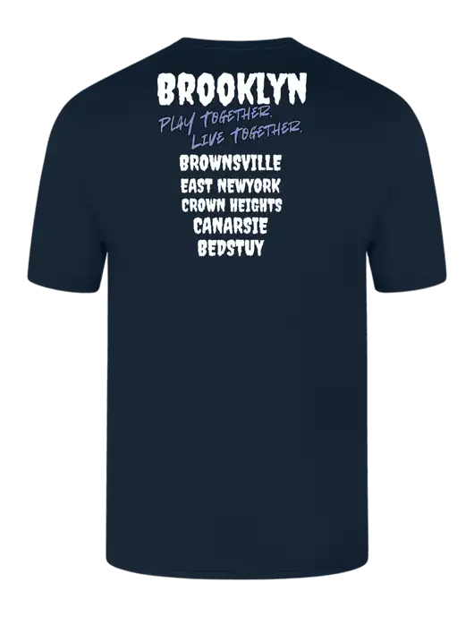 Simply Soft Navy 4.5oz  Poly/Combed Ring Spun Cotton T-Shirt w/Play Together Logo, Peace Players Brooklyn Logo