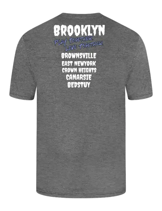 Simply Soft Heathered Medium Grey 4.5oz  Poly/Combed Ring Spun Cotton T-Shirt w/Play Together Logo, Peace Players Brooklyn Logo