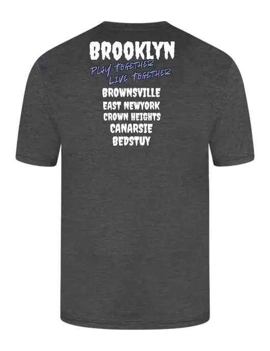 Simply Soft Heathered Charcoal 4.5oz  Poly/Combed Ring Spun Cotton T-Shirt w/Play Together Logo, Peace Players Brooklyn Logo