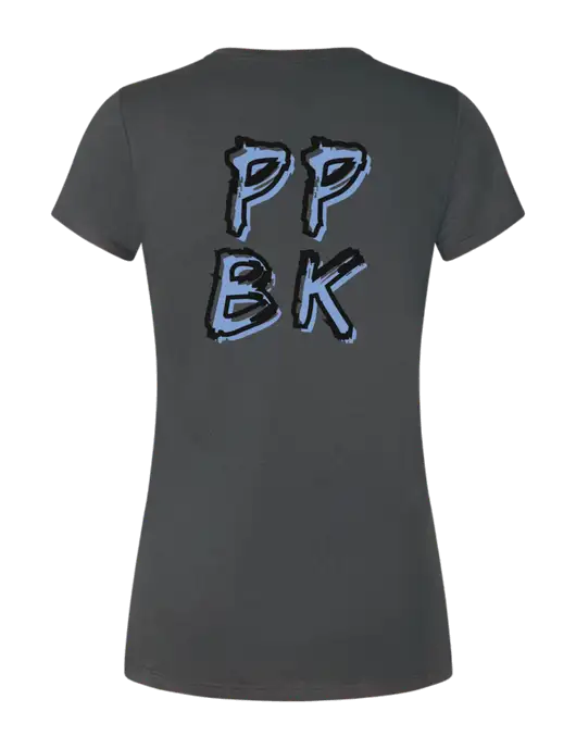 Womens Simply Soft Charcoal 4.5oz Poly/Combed Ring Spun Cotton T-Shirt w/PPBK logo, Peace Players Brooklyn Logo