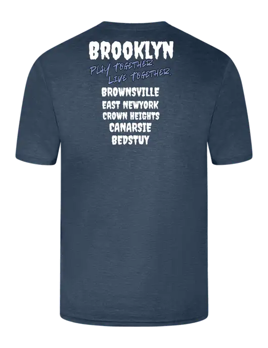 Simply Soft Navy Frost 4.5oz  Poly/Combed Ring Spun Cotton T-Shirt w/Play Together Logo, Peace Players Brooklyn Logo
