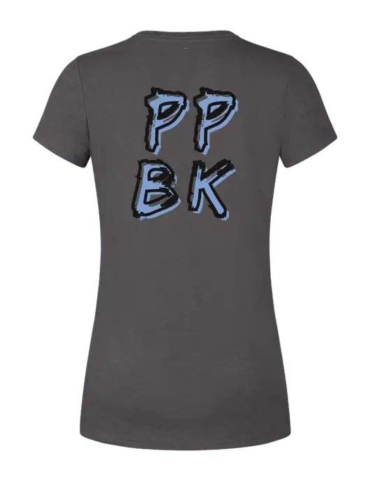 Womens Simply Soft Heather Charcoal 4.5oz  Poly/Combed Ring Spun Cotton T-Shirt w/PPBK logo, Peace Players Brooklyn Logo