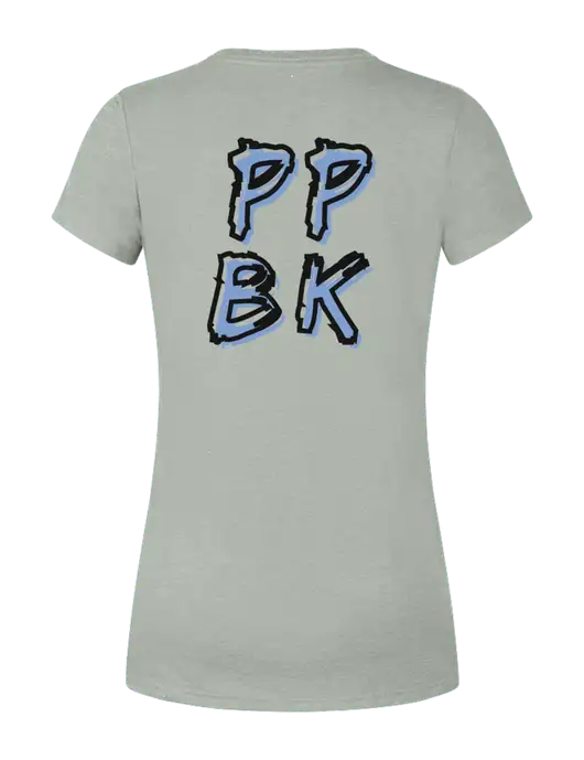 Womens Simply Soft Grey Frost 4.5oz  Poly/Combed Ring Spun Cotton T-Shirt w/PPBK logo, Peace Players Brooklyn Logo