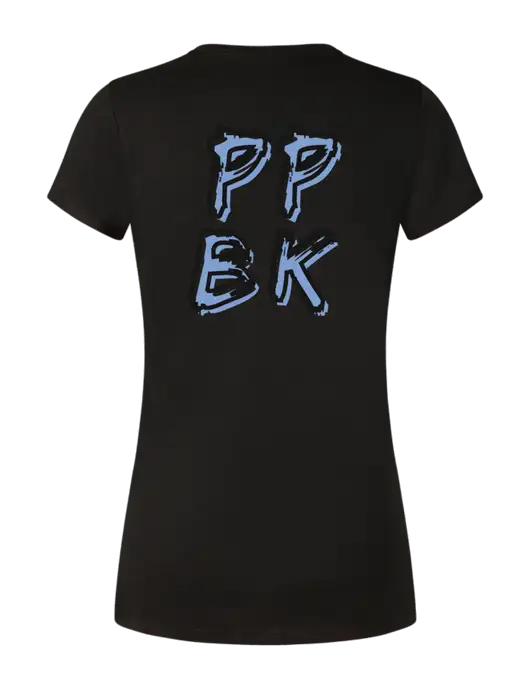 Womens Simply Soft Black 4.5oz Poly/Combed Ring Spun Cotton T-Shirt w/PPBK logo, Peace Players Brooklyn Logo