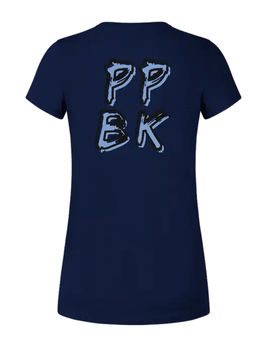 Womens Ring Spun Navy 4.5 oz T-Shirt w/PPBK logo, Peace Players Brooklyn Logo
