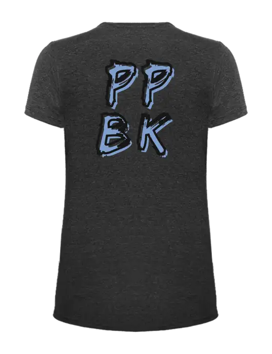 Womens Ring Spun Dark Heather Grey 4.5 oz T-Shirt w/PPBK logo, Peace Players Brooklyn Logo