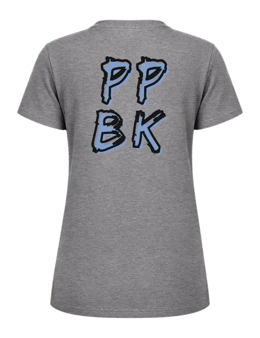 Womens Ring Spun Light Grey Heather 4.5 oz T-Shirt w/PPBK logo, Peace Players Brooklyn Logo
