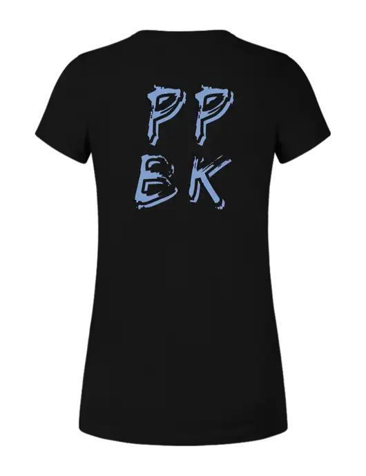 Womens Ring Spun Jet Black 4.5 oz T-Shirt w/PPBK logo, Peace Players Brooklyn Logo
