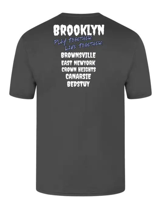Simply Soft Charcoal 4.5oz  Poly/Combed Ring Spun Cotton T-Shirt w/Play Together Logo, Peace Players Brooklyn Logo