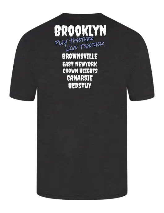 Simply Soft Black Frost 4.5oz  Poly/Combed Ring Spun Cotton T-Shirt w/Play Together Logo, Peace Players Brooklyn Logo