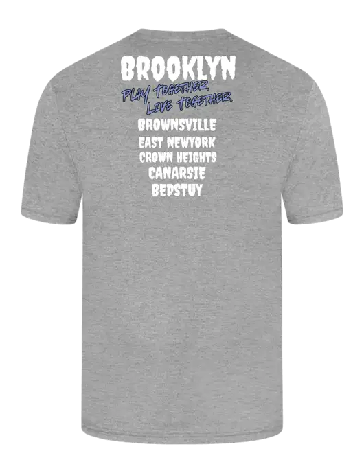 Simply Soft Heathered Light Grey 4.5oz  Poly/Combed Ring Spun Cotton T-Shirt w/Play Together Logo, Peace Players Brooklyn Logo