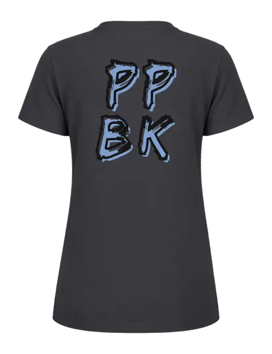 Womens Ring Spun Charcoal 4.5 oz T-Shirt w/PPBK logo, Peace Players Brooklyn Logo