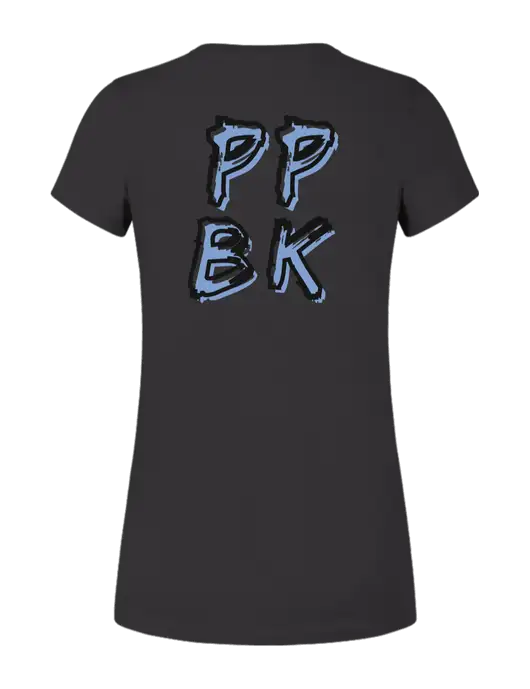 Womens Ring Spun Charcoal 4.5 oz T-Shirt w/PPBK logo, Peace Players Brooklyn Logo