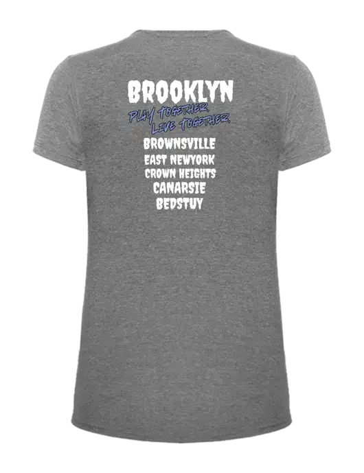 Womens Ring Spun Light Grey Heather 4.5 oz T-Shirt w/Play Together Logo, Peace Players Brooklyn Logo