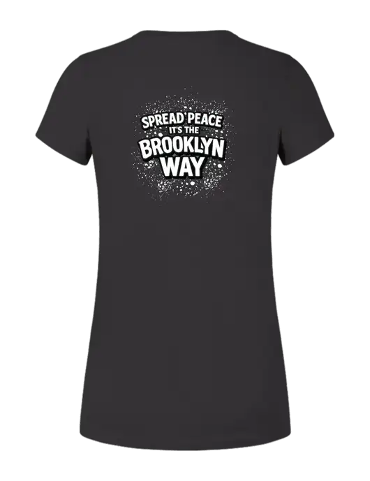Womens Ring Spun Charcoal 4.5 oz T-Shirt w/Spread Peace Logo, Peace Players Brooklyn Logo