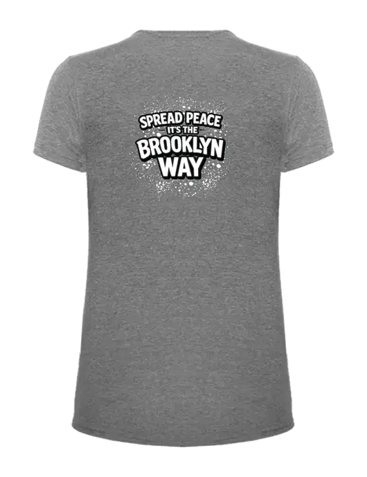 Womens Ring Spun Light Grey Heather 4.5 oz T-Shirt w/Spread Peace Logo, Peace Players Brooklyn Logo