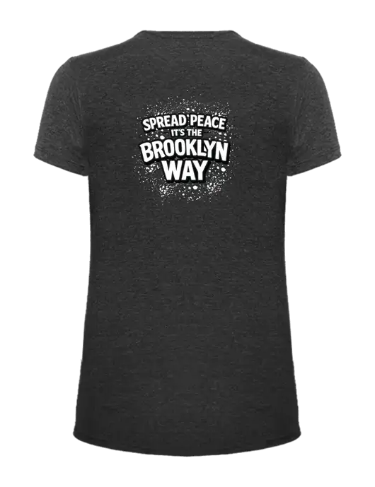 Womens Ring Spun Dark Heather Grey 4.5 oz T-Shirt w/Spread Peace Logo, Peace Players Brooklyn Logo