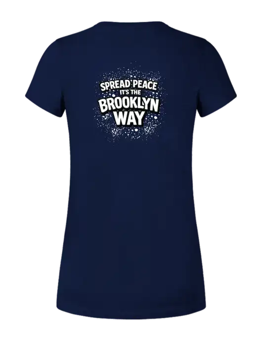 Womens Ring Spun Navy 4.5 oz T-Shirt w/Spread Peace Logo, Peace Players Brooklyn Logo